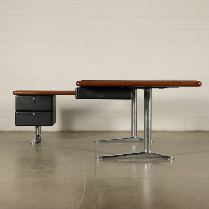 Desk with Dactyl Leather Wood Vintage Italy 1980s