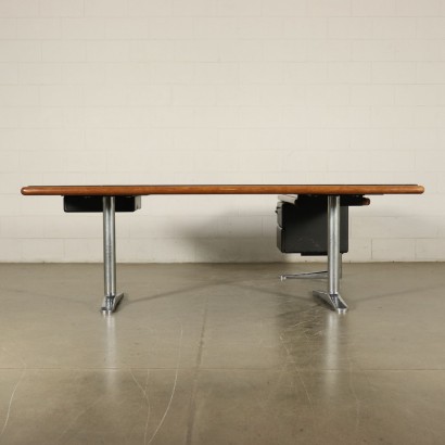 Desk with Dactyl Leather Wood Vintage Italy 1980s