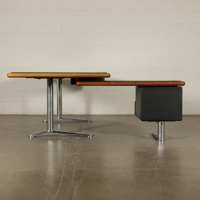 Desk with Dactyl Leather Wood Vintage Italy 1980s