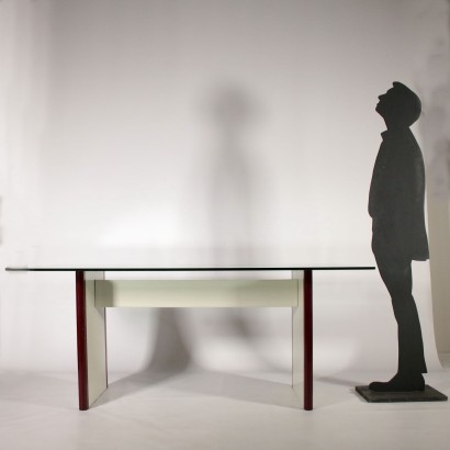 Table Bois laqué Verre Fabriqué en Italie Années 80-90