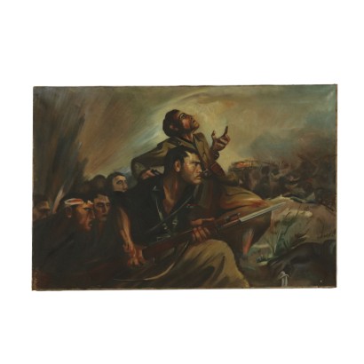 Scène de Guerre Huile sur Toile Moitié '900