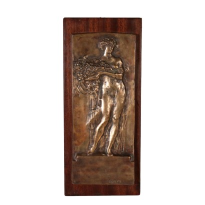 Plaque Leonardo Bistolfi Bronze Bois Italie Premier '900