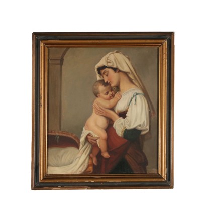 Woman with Child Oil Painting 19th Century