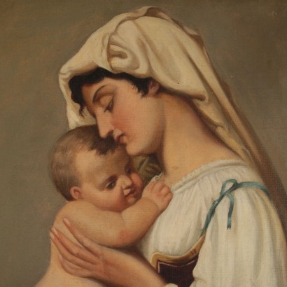Woman with Child Oil Painting 19th Century