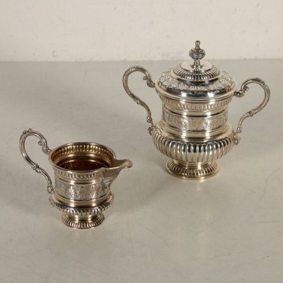 Silver Set Sugar Bowl and Milk Jug Italy Mid 20th Century