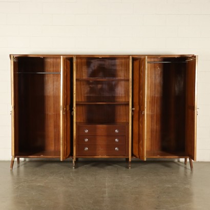 Wardrobe with Mirror Walnut Veneer Vintage Italy 1950s