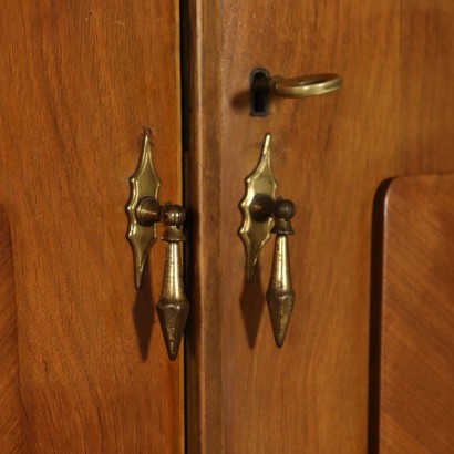 Wardrobe with Mirror Walnut Veneer Vintage Italy 1950s