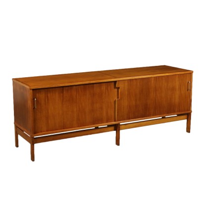 Sideboard with Sliding Doors Exotic Wood Veneer Brass Italy 1960s