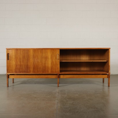 Sideboard with Sliding Doors Exotic Wood Veneer Brass Italy 1960s