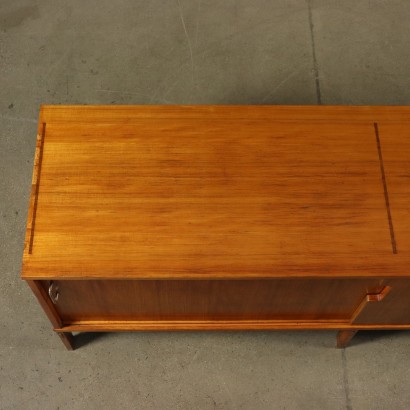 Sideboard with Sliding Doors Exotic Wood Veneer Brass Italy 1960s