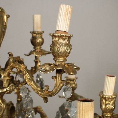 Chandelier Bronze Crystal Pendants Italy Early 1900s