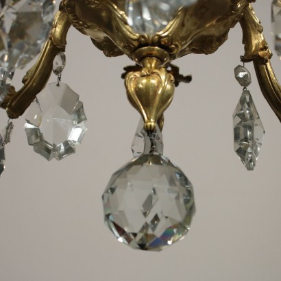 Chandelier Bronze Crystal Pendants Italy Early 1900s