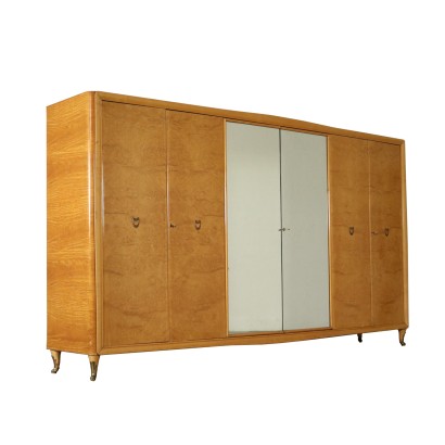 Wardrobe with Mirrors Burl Veneer Vintage Italy 1950s