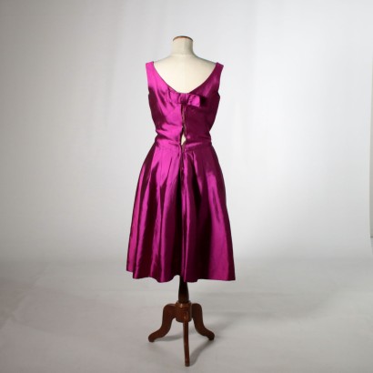 Robe de Cocktail Soie cyclamen Vintage Italie Années 50