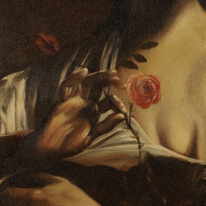 Das Mädchen mit der Rose und der Katze Ölgemälde 20. Jahrhundert