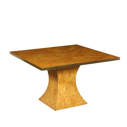 Table Burl Veneer Brass Vintage Italy 1970s-1980s