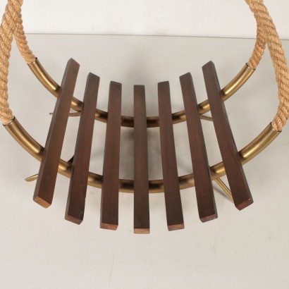 Magazine Rack Teak Brass Hemp Rope Vintage Italy 1960s