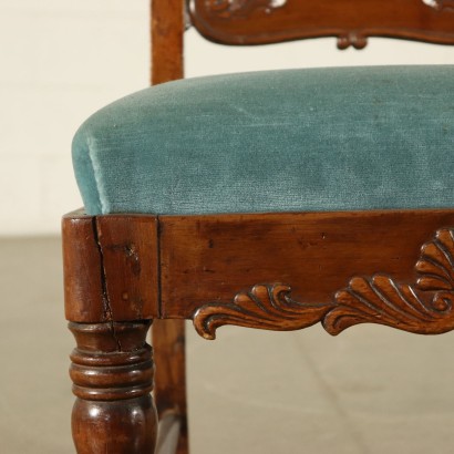 Set of Four Restoration Walnut Chairs Italy 19th Century