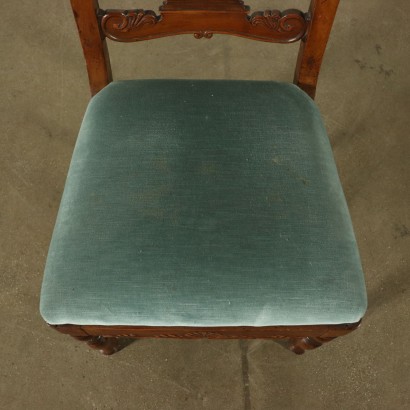 Set of Four Restoration Walnut Chairs Italy 19th Century