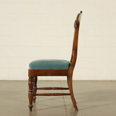 Set of Four Restoration Walnut Chairs Italy 19th Century
