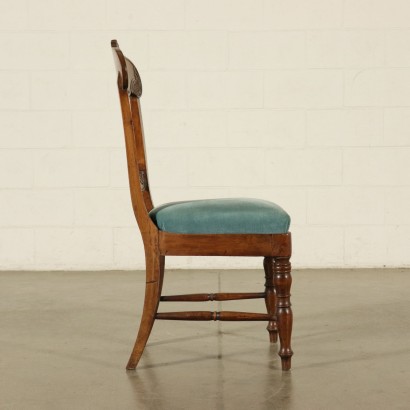 Set of Four Restoration Walnut Chairs Italy 19th Century