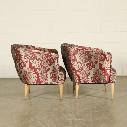 Pair of Armchairs Fabric Springs Vintage Italy 1950s-1960s