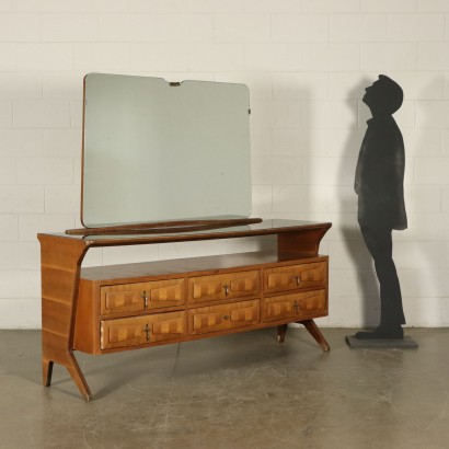 Chest with Mirror Walnut Veneer Vintage Italy 1950s