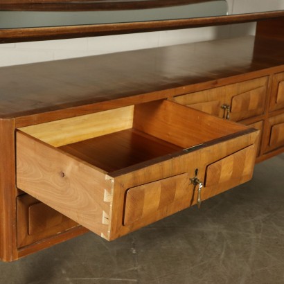 Chest with Mirror Walnut Veneer Vintage Italy 1950s