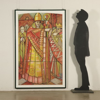 arte, arte italiana, pittura novecento italiana,Bozzetto per vetrata di Aligi Sassu,Sant'Ambrogio,Aligi Sassu