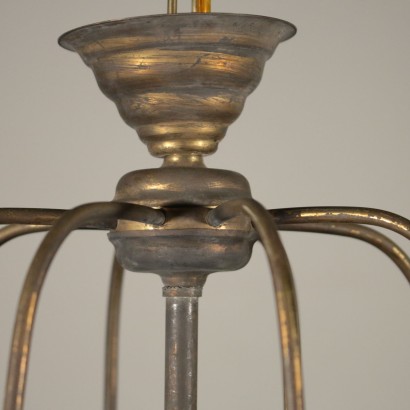 Lantern Chandelier Brass Glass Italy 20th Century