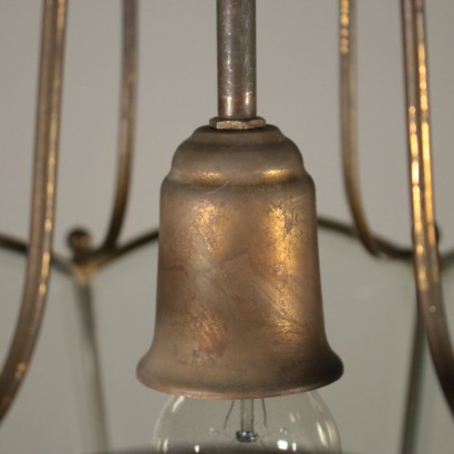 Lantern Chandelier Brass Glass Italy 20th Century