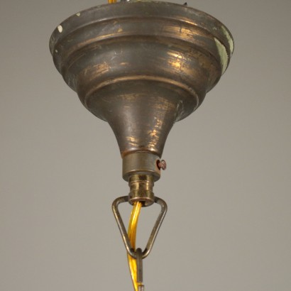 Lantern Chandelier Brass Glass Italy 20th Century