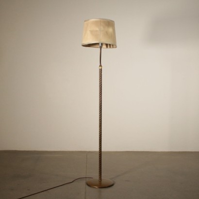 Floor Lamp Brass Fabric Lampshade Vintage Italy 1940s-1950s