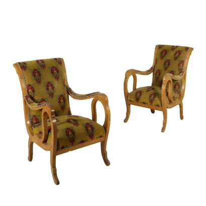 Pair of Inlaid Biedermeier Armchairs Austria 19th Century