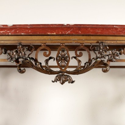 Lacquered Iron Console Table Red Marble France Late 1800s