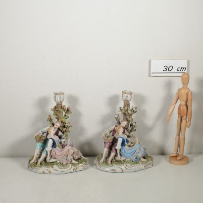 Paire de Petits Statues Céramique Capodimonte Italie '900