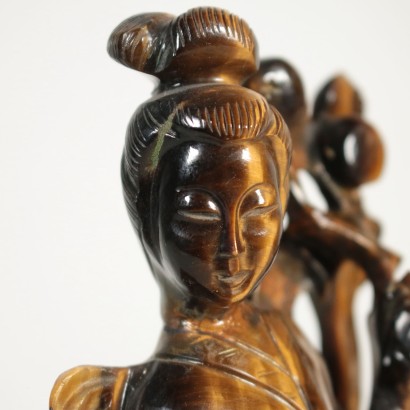 Figure de Guanyin sculpté Pierre d'Oeil de Tigre Bois Chine '900