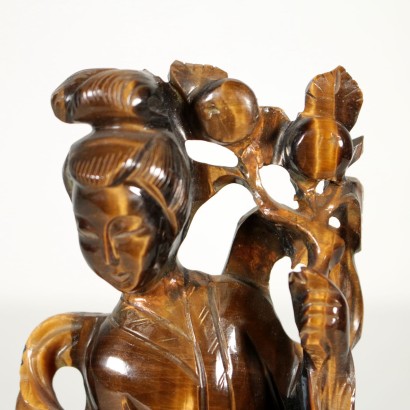 Figure de Guanyin sculpté Pierre d'Oeil de Tigre Bois Chine '900