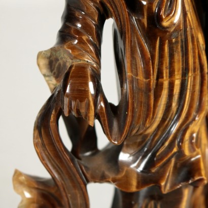 Figure de Guanyin sculpté Pierre d'Oeil de Tigre Bois Chine '900