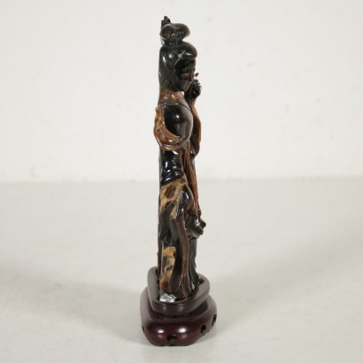 Figure de Guanyin sculpté Pierre d'Oeil de Tigre Bois Chine '900