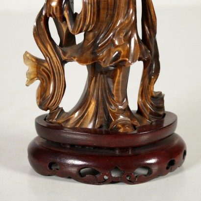 Figure de Guanyin sculpté Pierre d'Oeil de Tigre Bois Chine '900