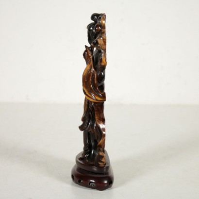 Figure de Guanyin sculpté Pierre d'Oeil de Tigre Bois Chine '900