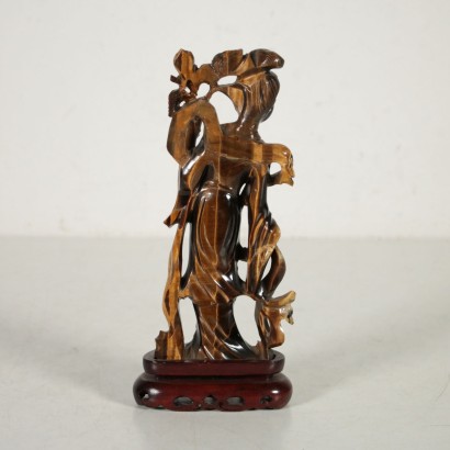 Figure de Guanyin sculpté Pierre d'Oeil de Tigre Bois Chine '900