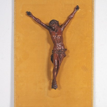 Crucifix Bois sculpté et laqué Velours Italie '700