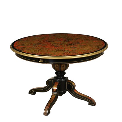 Table ronde Style Boullé Bois Ebène Laiton Bronze Italie Moitié '900