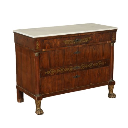 Commode Empire Noyer Bronze Laiton Marbre Italie Premier '800