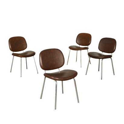 Quatre Chaises Mousse Simil cuir Métal chromé Italie Années 60-70