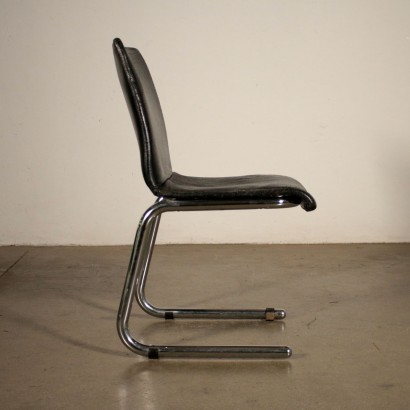 Set of Chair Leatherette Chromed Tubular Vintage Italy 1970s