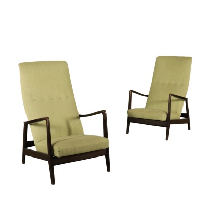 Pair of Reclining Armchairs Stained Beech Vintage Italy 1950s-1960s