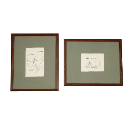 Pair of Drawings by Franco Gentilini 20th Century